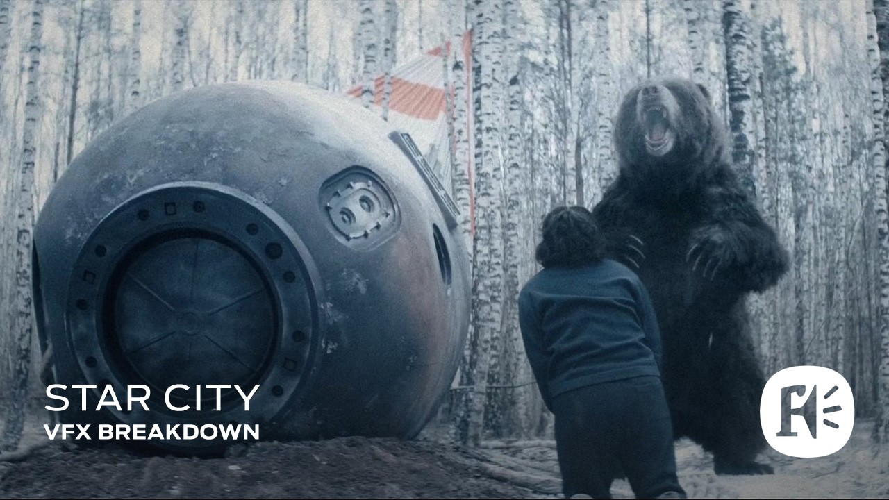 Framestore Star City breakdown showing a CG bear beside a spacecraft